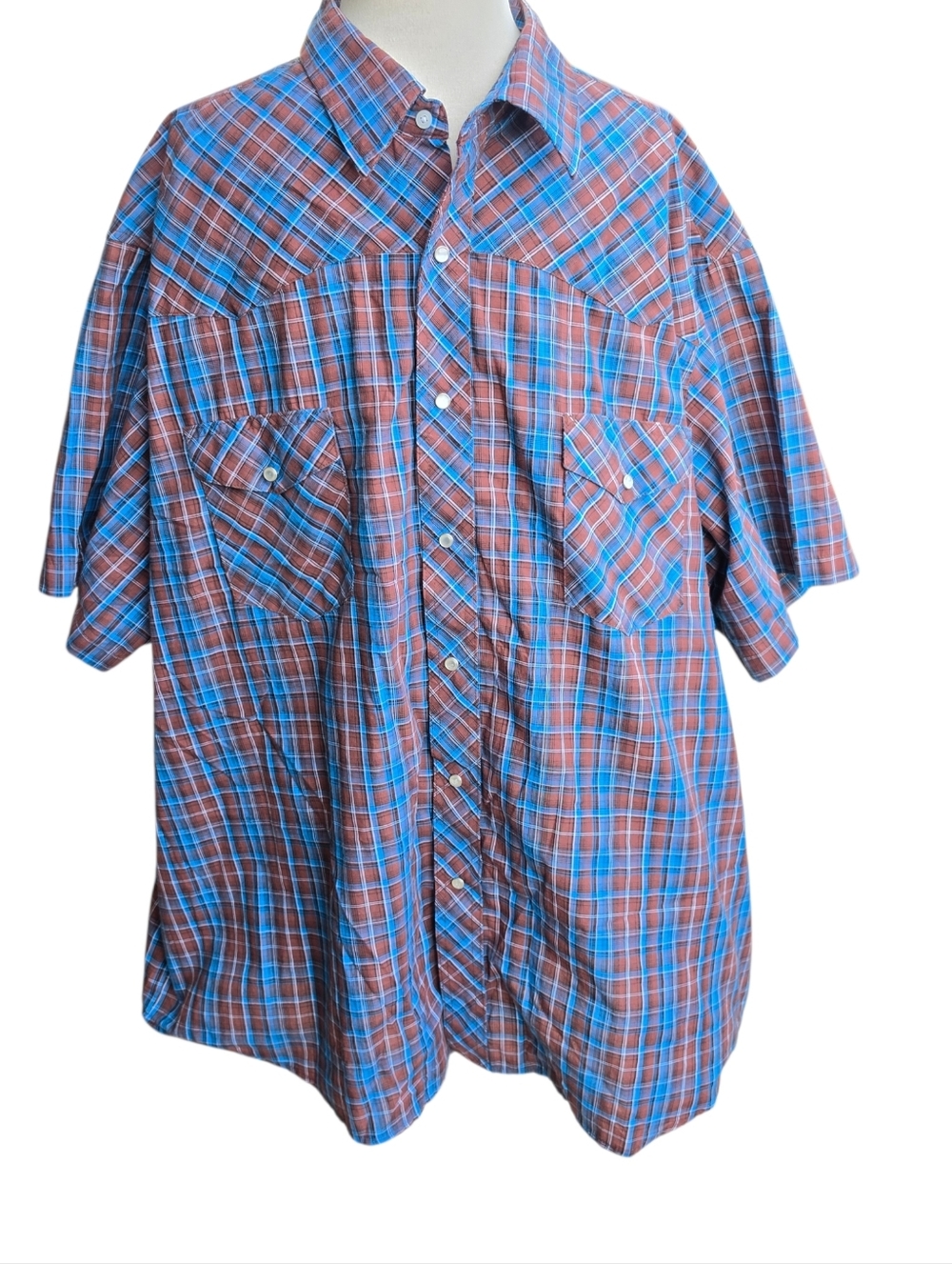 Wrangler Western Pearl Snap Shirt Mens 3XL Plaid Short Sleeve Cowboy Rodeo
